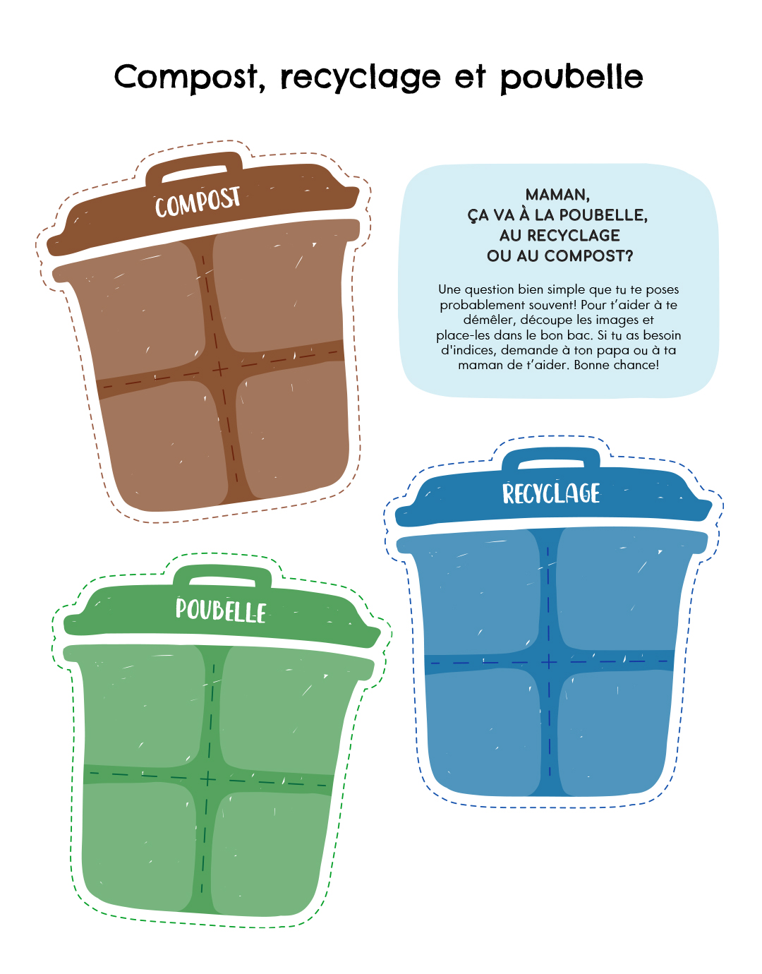 Jeu de découpage sur le compostage et le recyclage