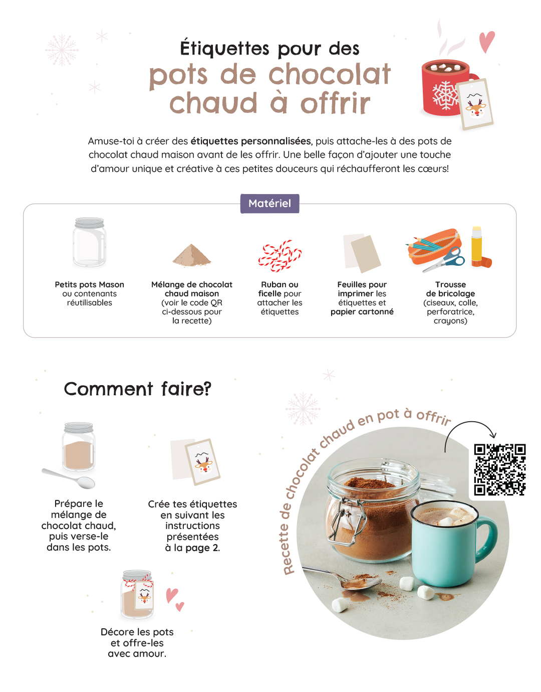Étiquettes à personnaliser pour offrir du chocolat chaud en cadeau 